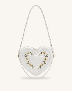 Arlene Embroidered Heart Shape Crossbody Bag - Milky White