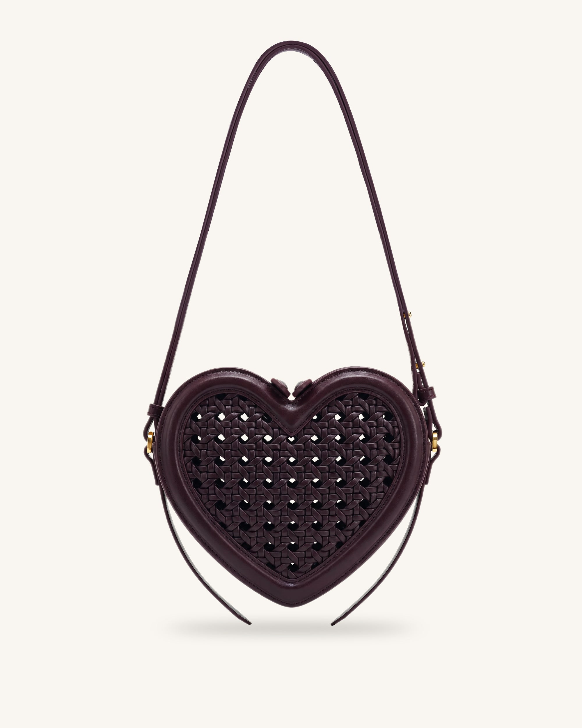 Arlene Openwork Woven Heart Shape Crossbody Bag - Vintage Red