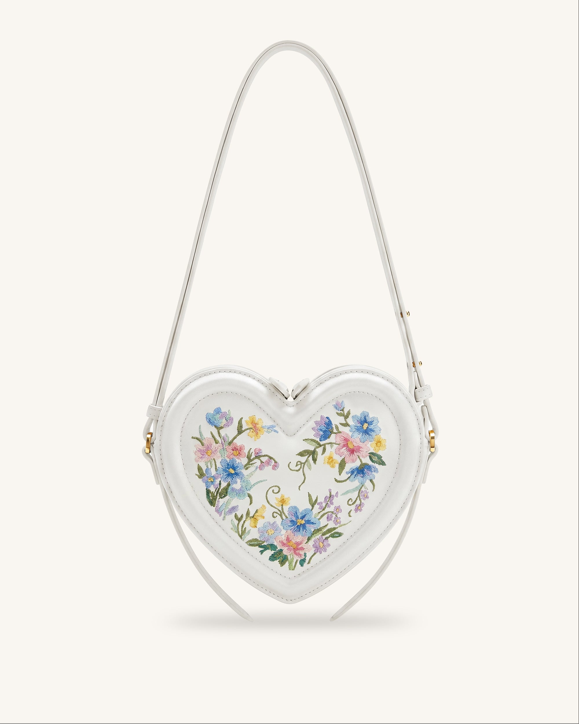 Arlene Embroidered Heart Shape Crossbody Bag - Ivory White
