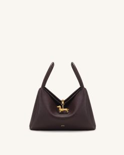 Maelle Dachshund Charm Double Handle Bag - Dark Brown