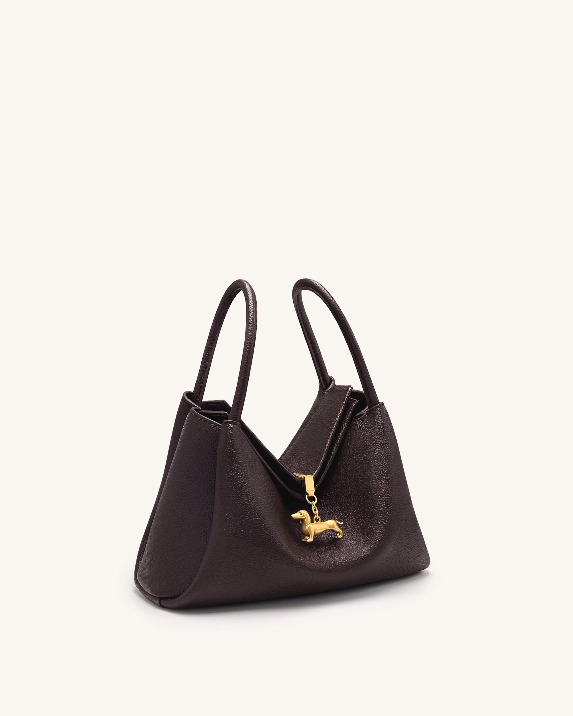 Maelle Dachshund Charm Double Handle Bag - Dark Brown - Image 3