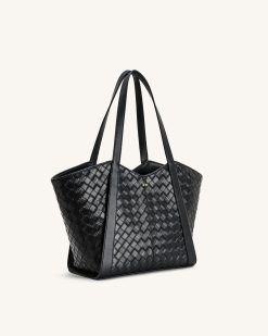 Alternative view of Kiana Large Capacity Weave Texture Tote Bag - Black