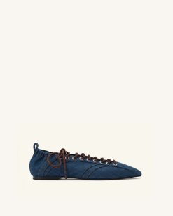 Ava Lace-Up Flats - Denim Blue