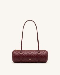 Marcella Quilted Cylinder Shoulder Bag - Burgundy