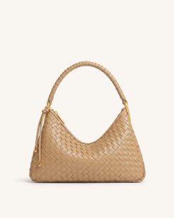 Lorena Woven Shoulder Bag - Camel