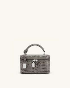 Cleo Box Shape Top Handle Bag - Grey Croc