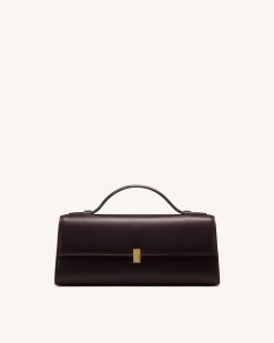 Delphine Flap Top Handle Bag - Dark Brown