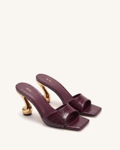 Alternative view of Hannah Croc-Embossed Heel Mules - Burgundy