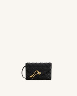 Celeste Woven Textured Envelope Wallet - Black
