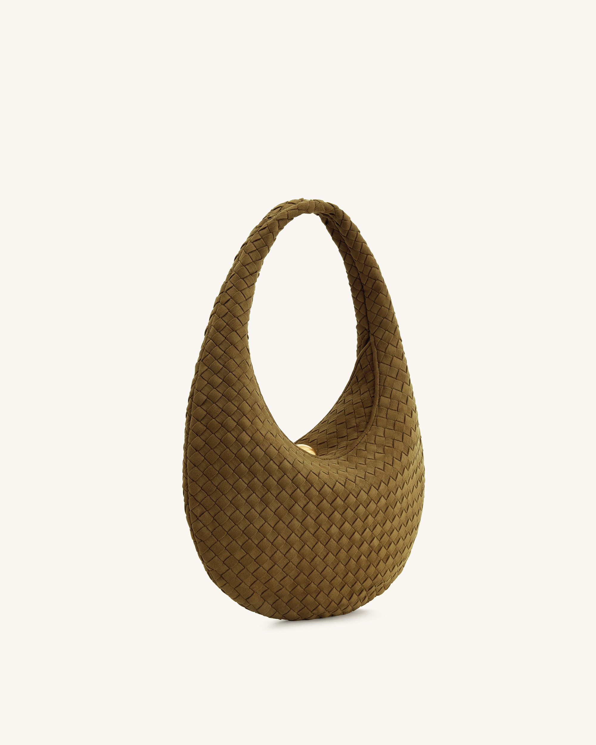 Nola Faux Suede Woven Hobo Shoulder Bag - Olive Green - Image 2