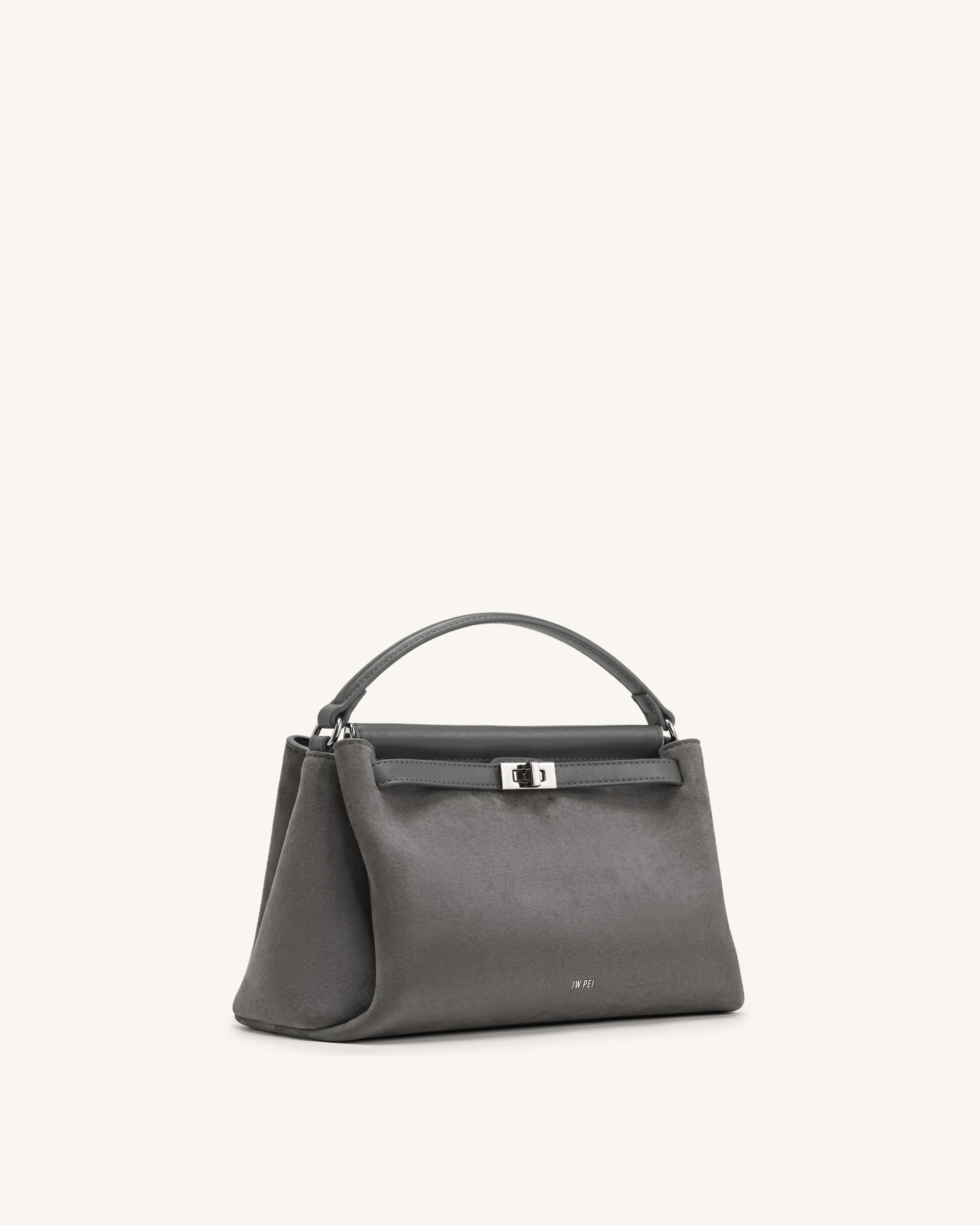 Carmen Faux Suede Top Handle Bag - Dark Gray - Image 2