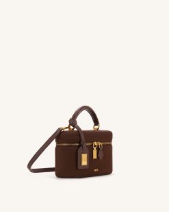 Alternative view of Cleo Faux Suede Box Shape Top Handle Bag - Chocolate Brown