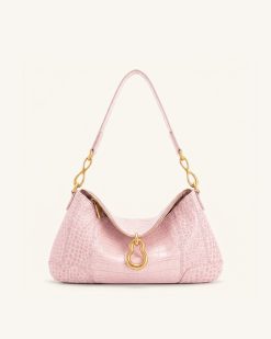 Jayla Metal Pendant Embellished Shoulder Bag - Pink Croc