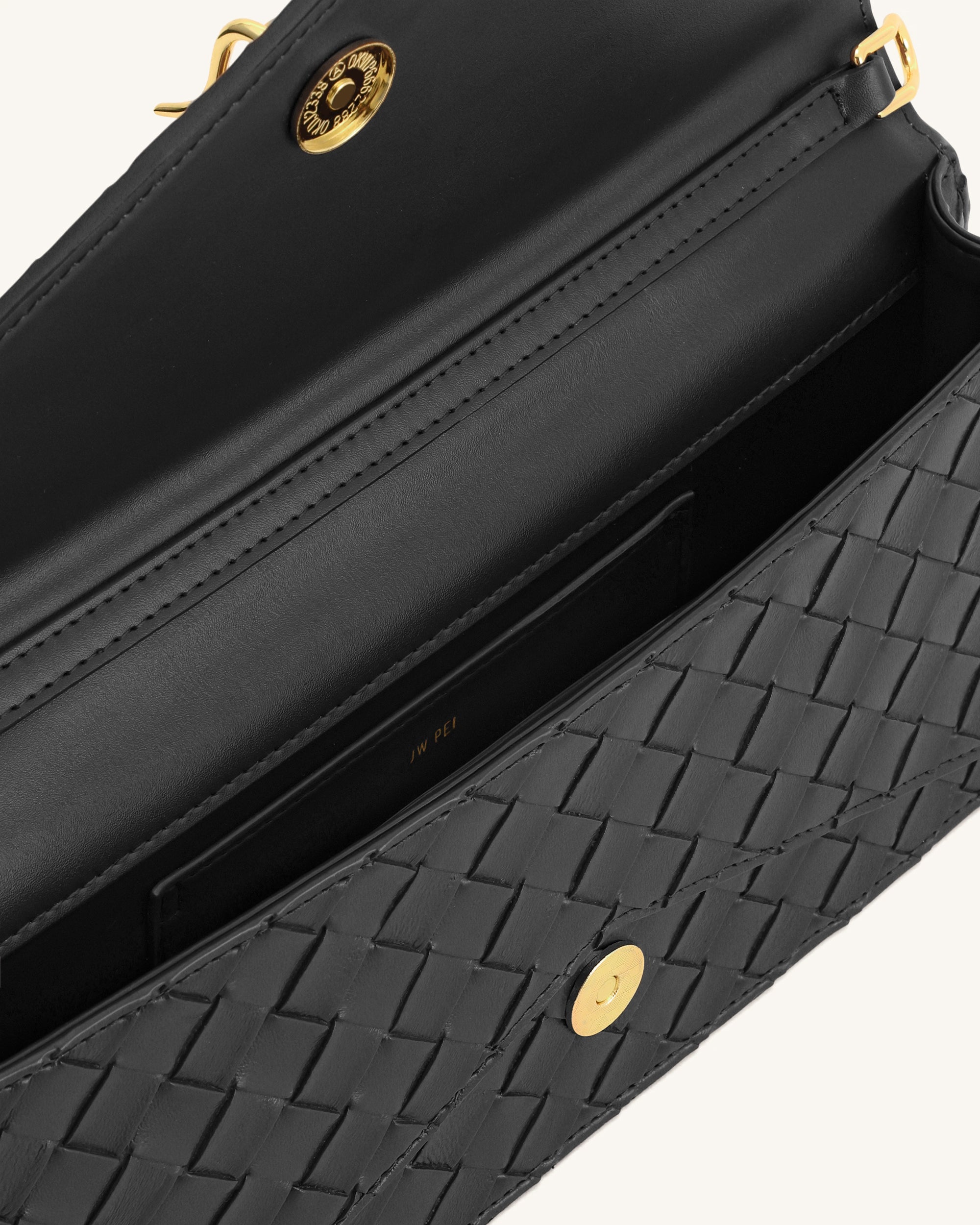 Celeste Woven Textured Envelope Top Handle Bag - Black - Image 4