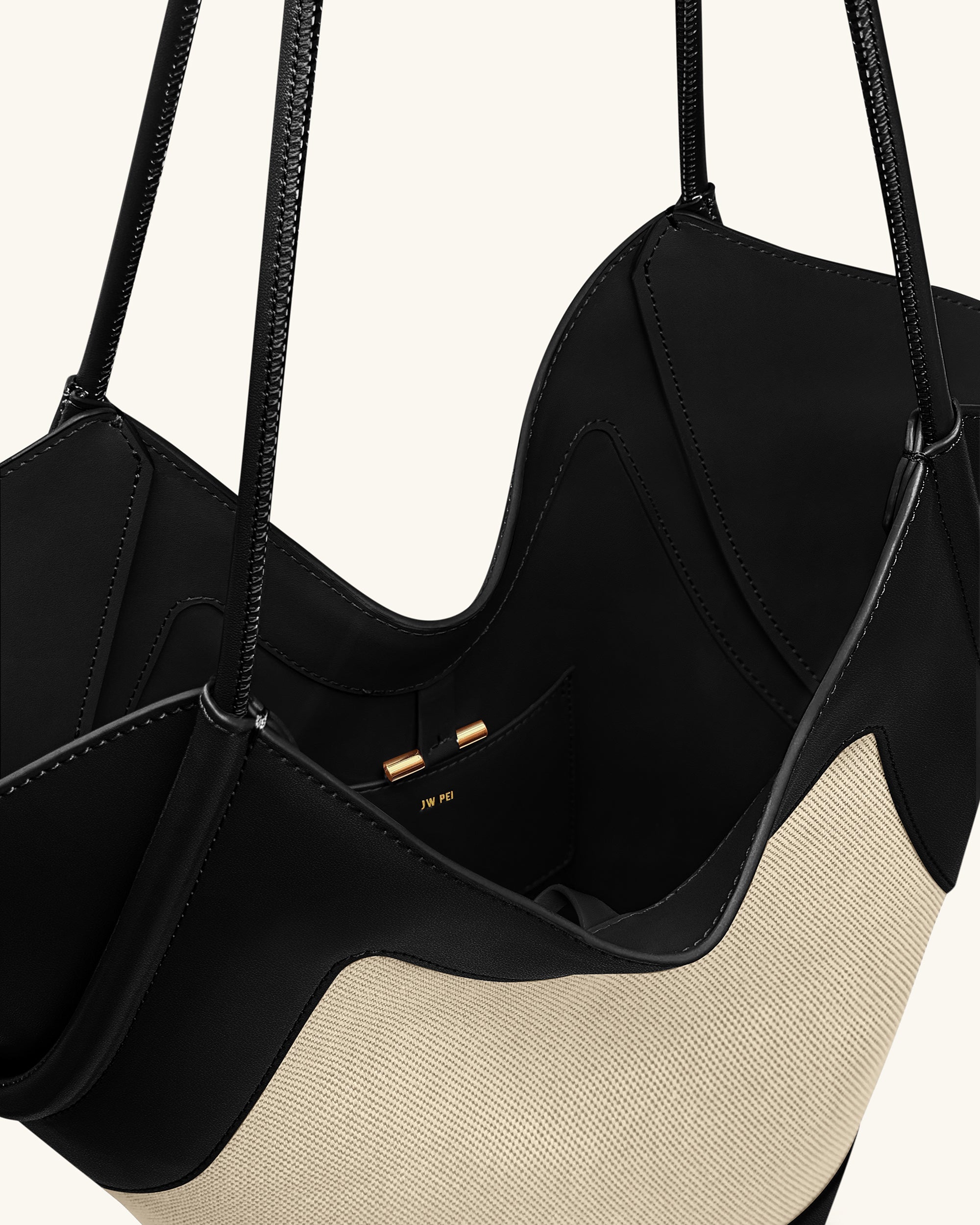 Maribel Panel Tote Bag - Black Canvas - Image 6