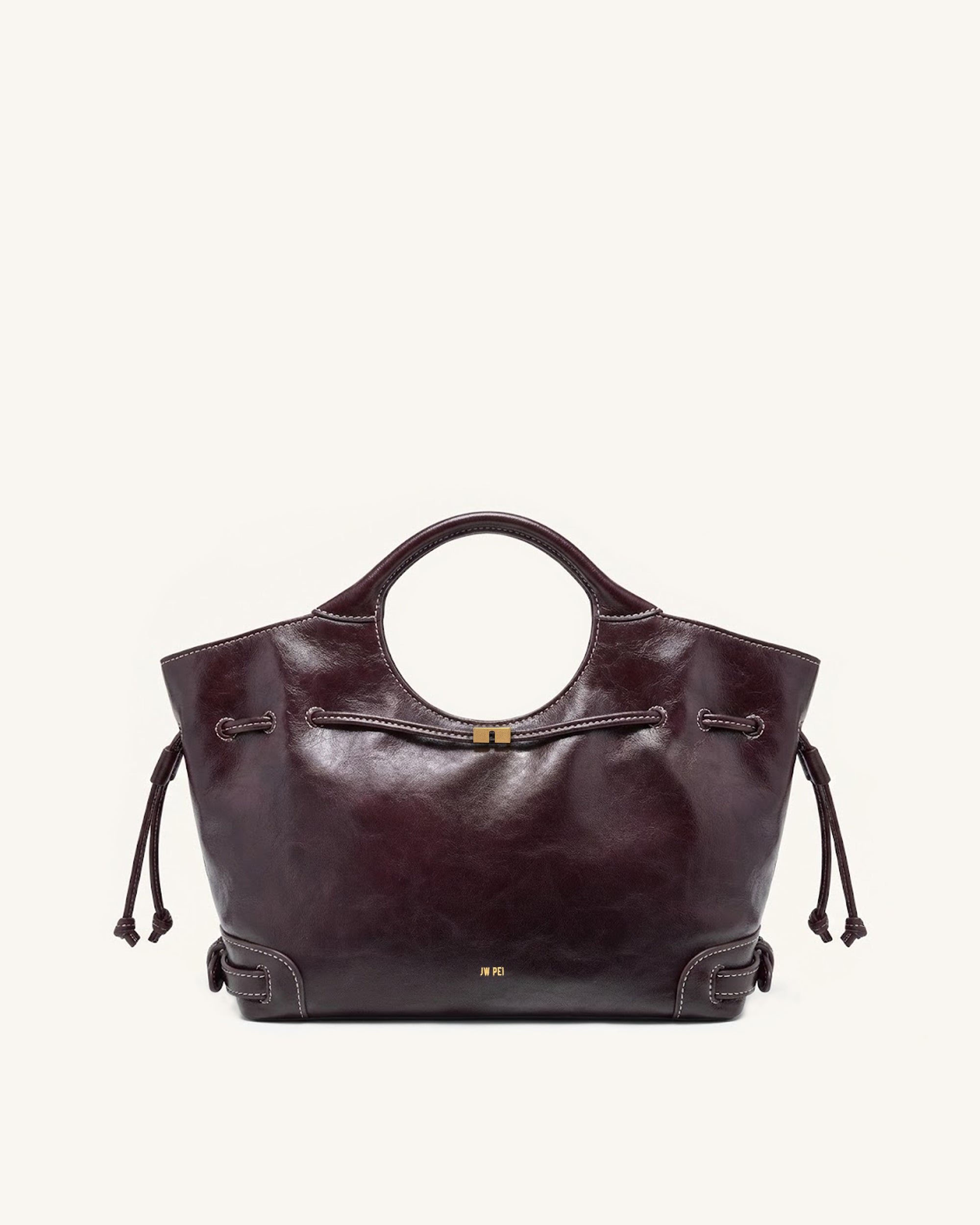 Virelle Waxed Vegan Leather Drawstring Tote Bag - Burgundy