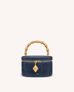 Natalie Metal Geometric Pendant Handle Bag - Navy