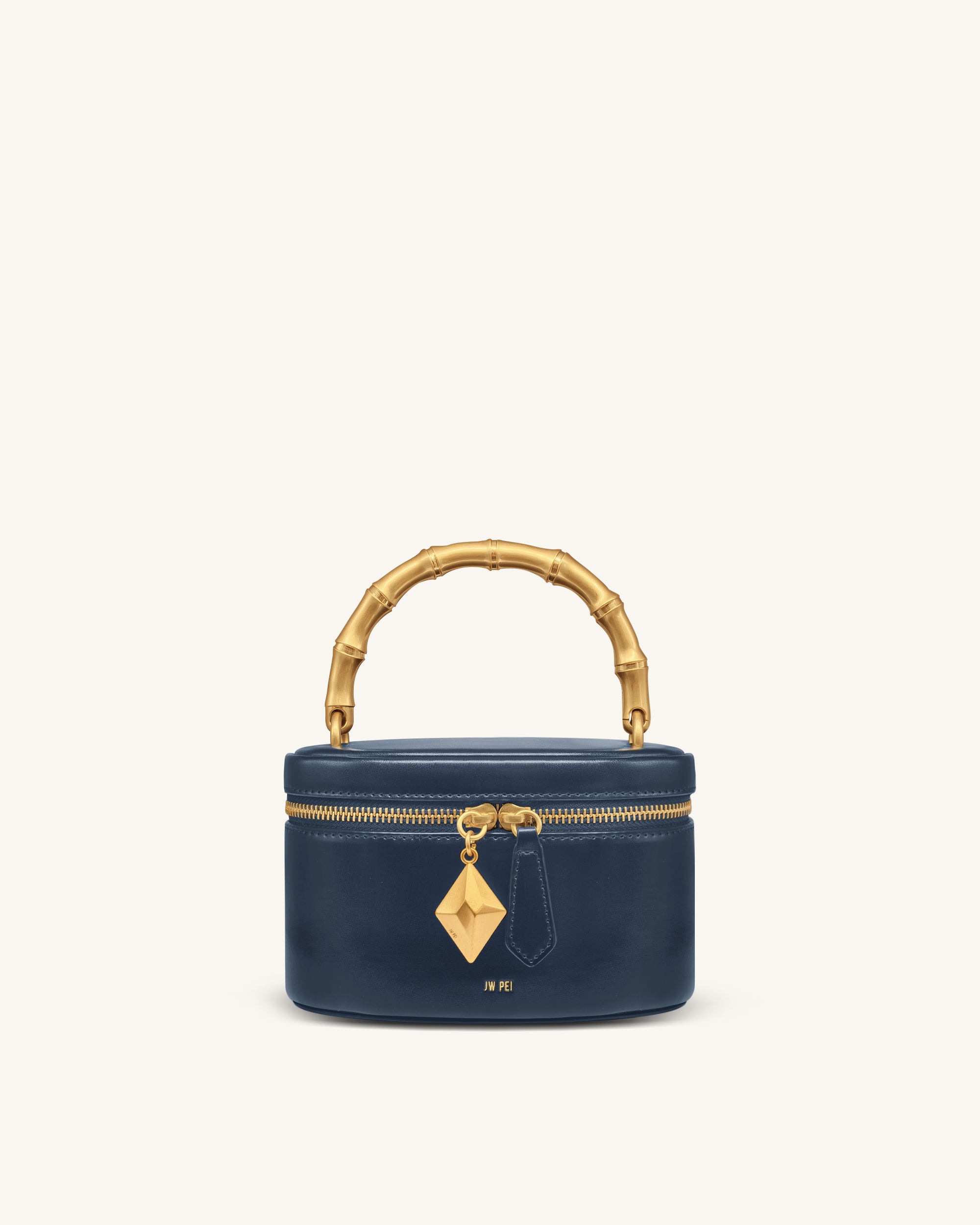 Natalie Metal Geometric Pendant Handle Bag - Navy