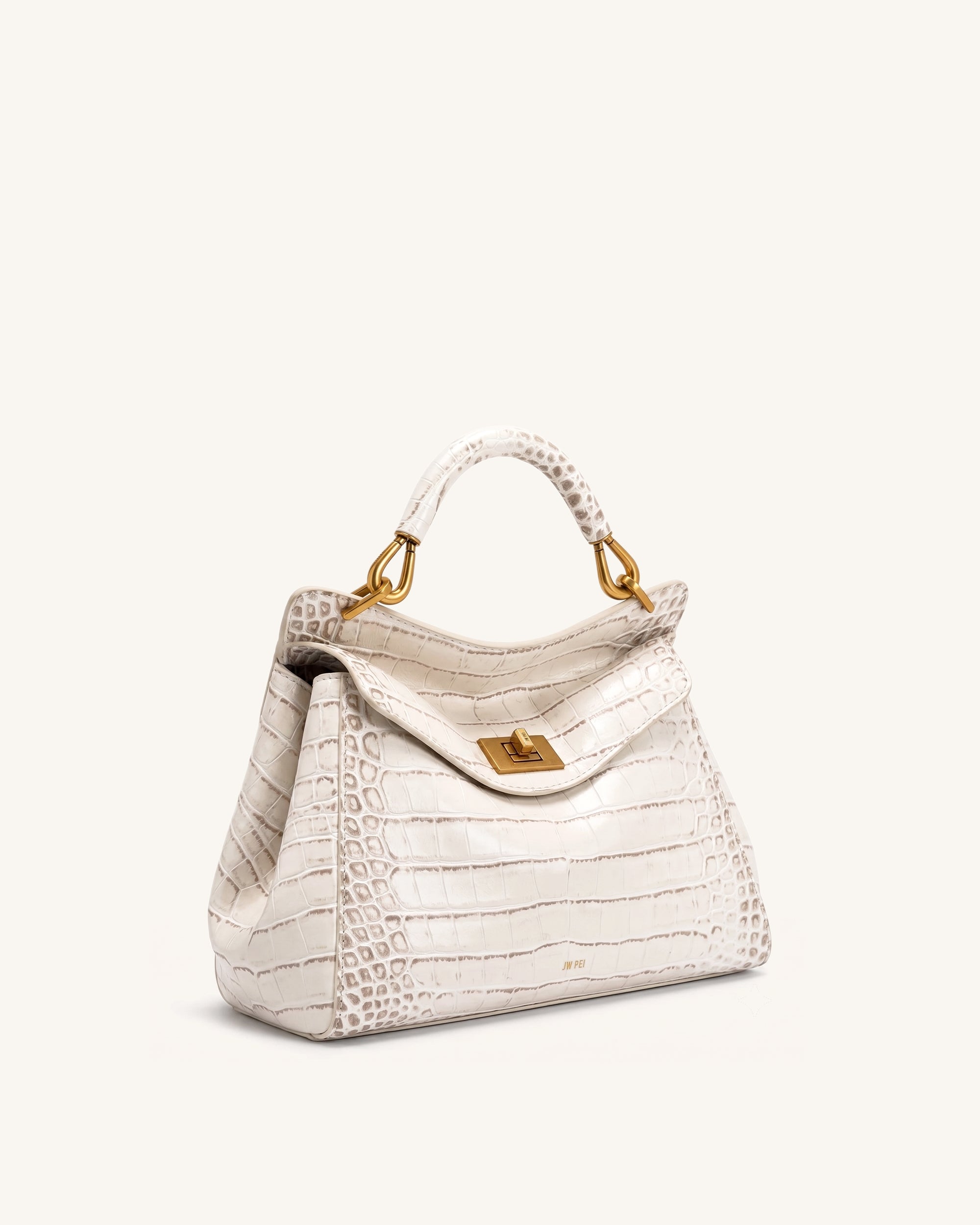 Lucia Classic Top Handle Bag - Off White Croc - Image 2