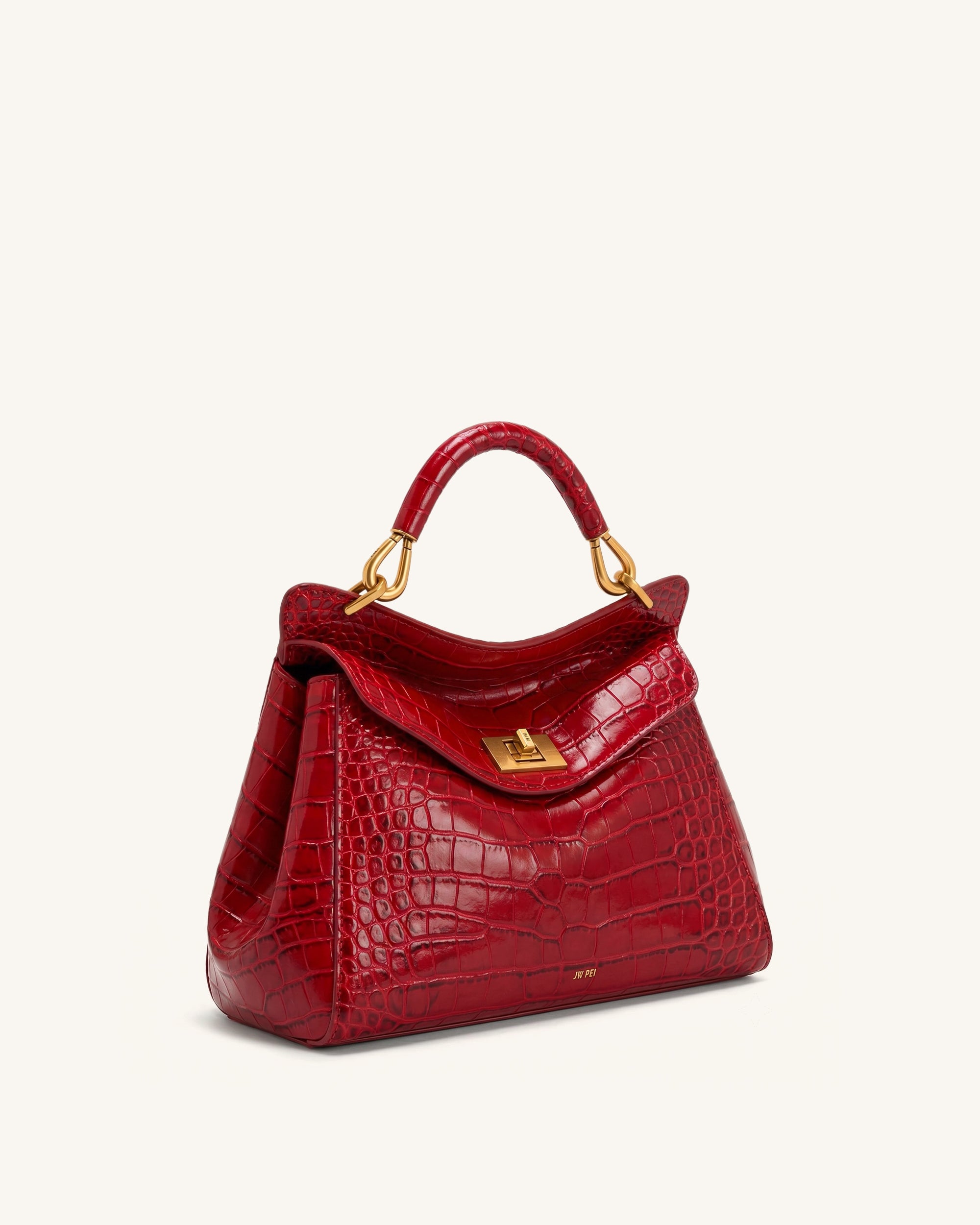 Lucia Classic Top Handle Bag - Burgundy Croc - Image 2