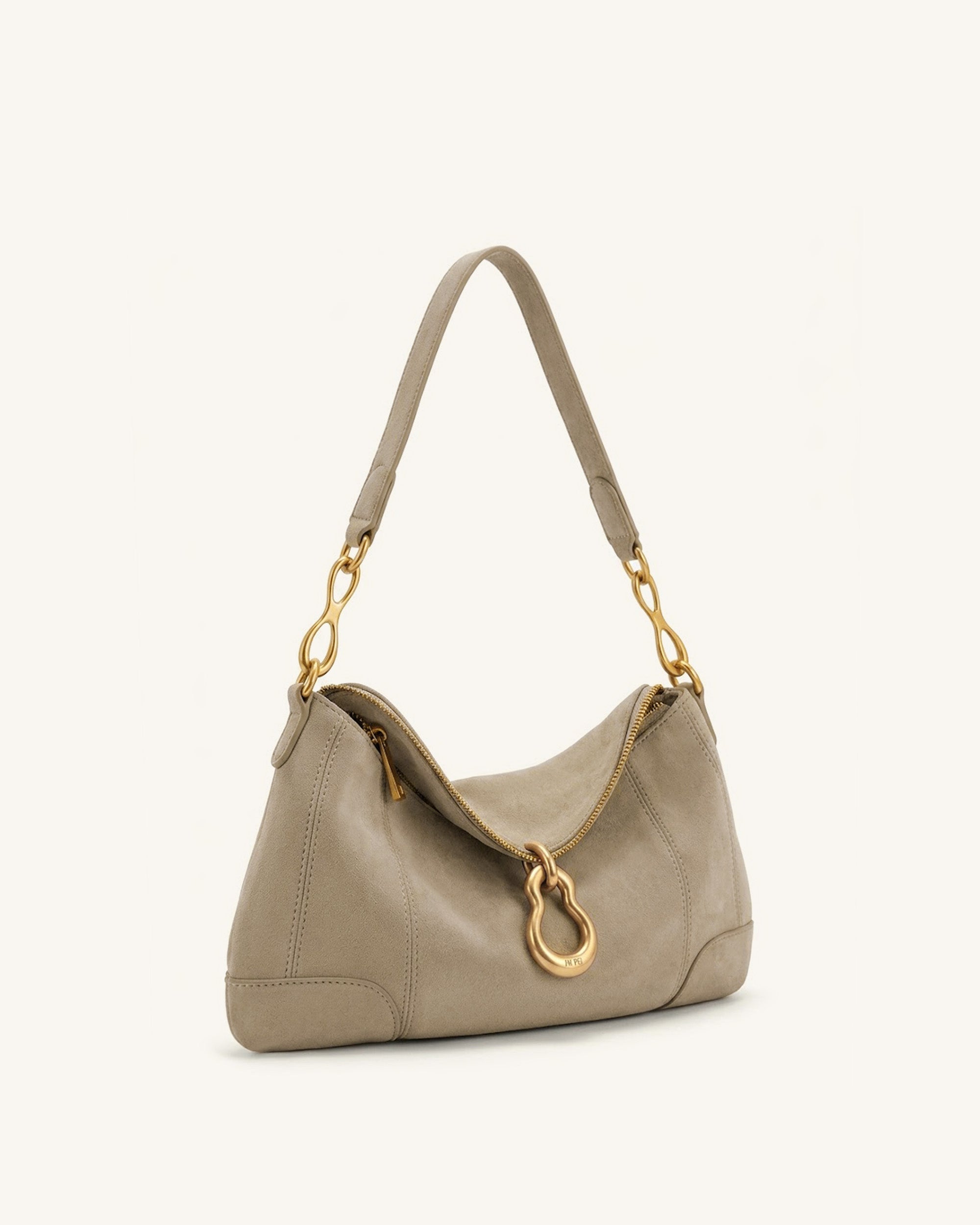 Jayla Faux Suede Metal Pendant Embellished Shoulder Bag - Grey - Image 2