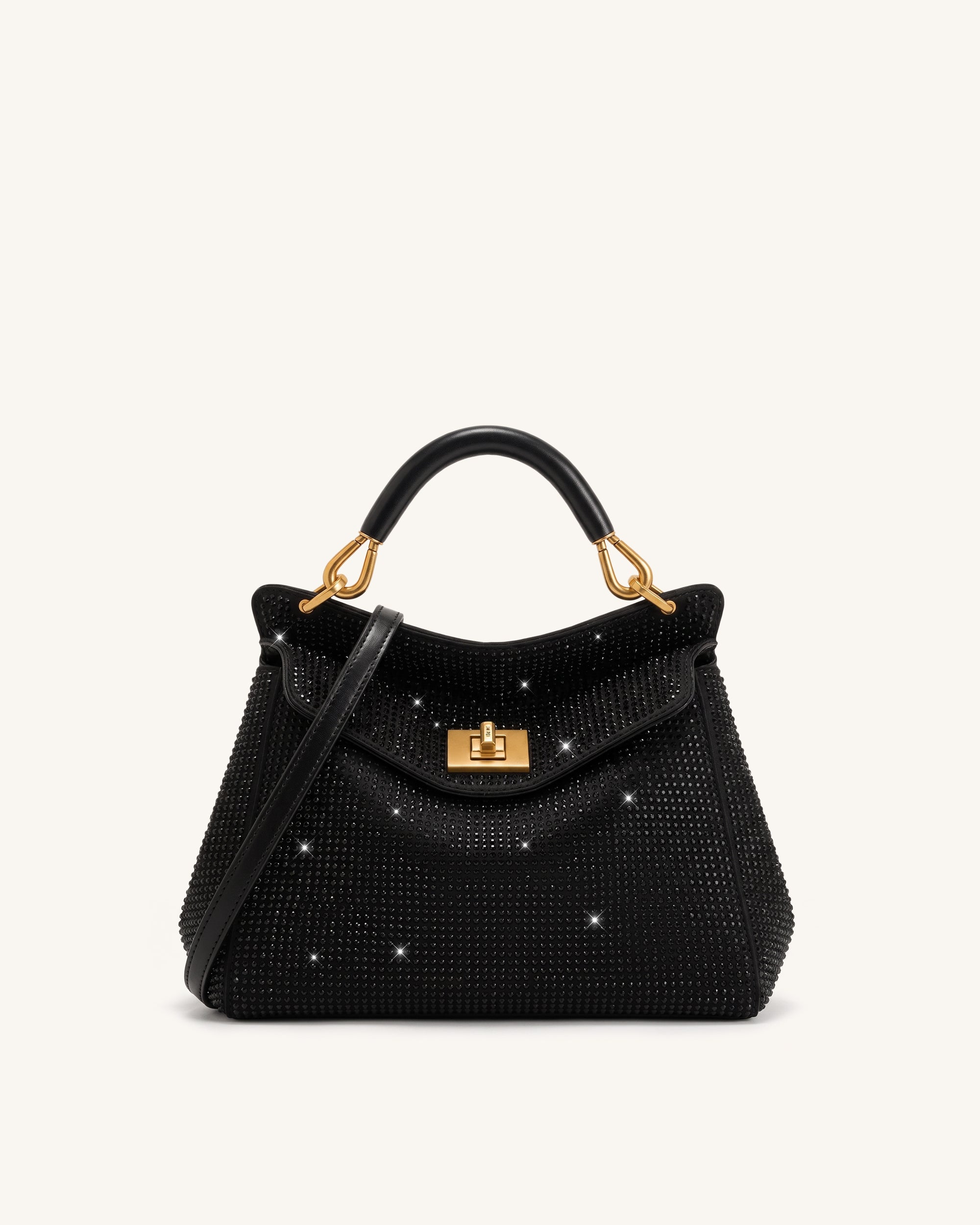 Lucia Classic Artificial Crystal Top Handle Bag - Black
