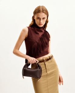 Alternative view of Ellie Metal Ring Embellished Top Handle Bag - Dark Brown