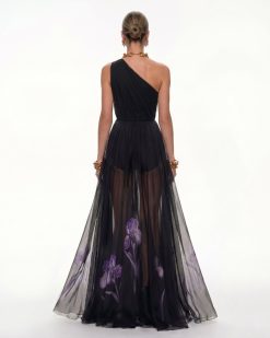 Alternative view of Floral One Shoulder Maxi Dress - Black