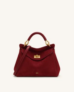 Lucia Classic Faux Suede Top Handle Bag - Deep Burgundy
