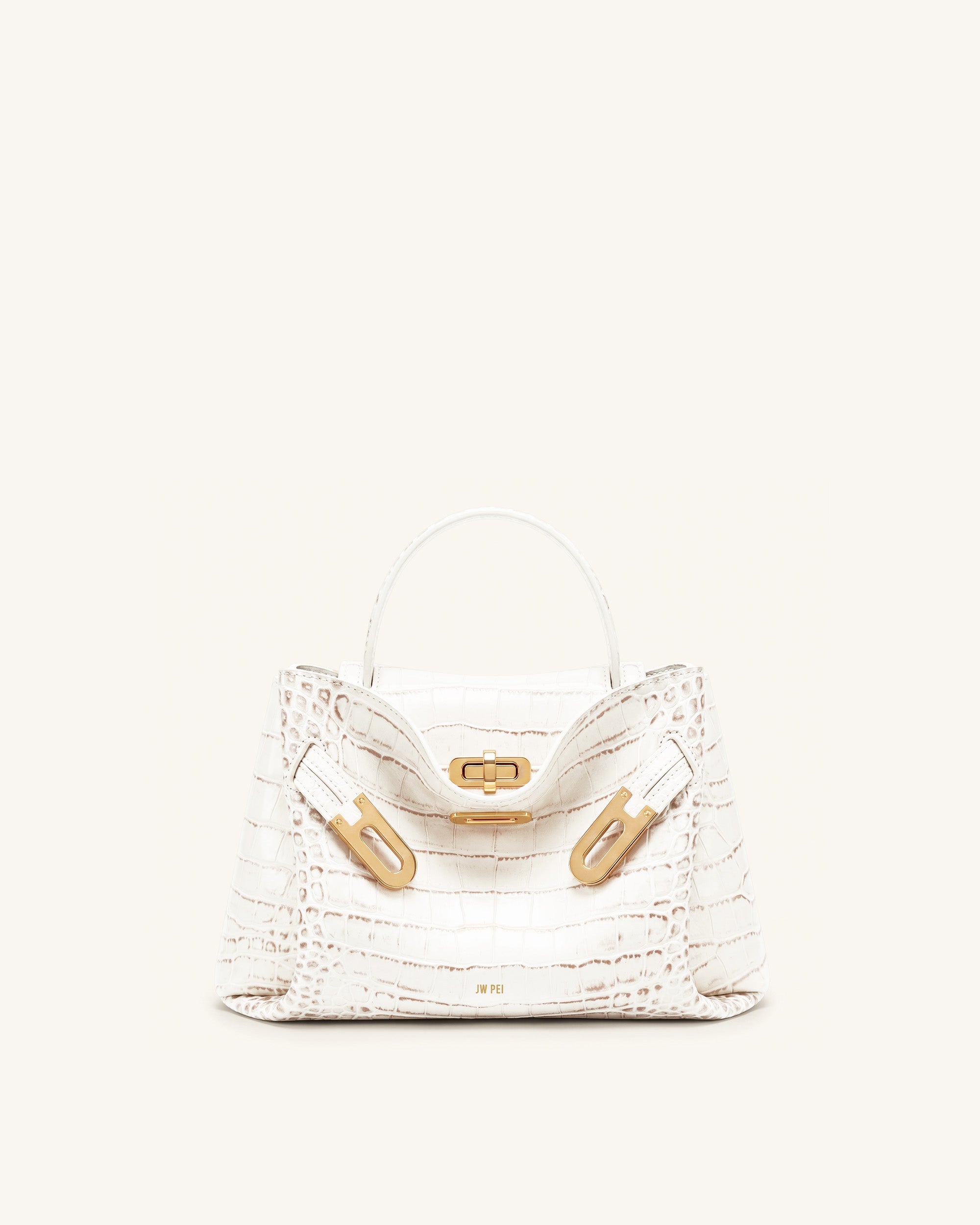 Rhea Small Double Buckle Shoulder Bag - White Croc