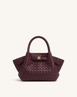 Hana Mini Woven Tote Bag - Dark Burgundy