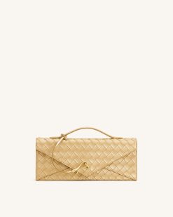 Celeste Woven Textured Envelope Top Handle Bag - Champagne Gold