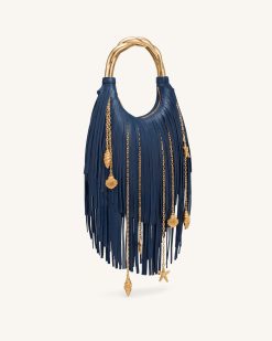Alternative view of Chloe Metal Handle Fringe Top Handbag - Navy Blue