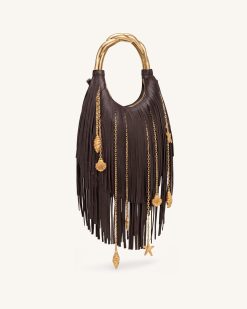 Alternative view of Chloe Metal Handle Fringe Top Handbag - Dark Brown
