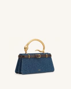 Alternative view of Elena Snake Handle Top Handle Bag - Dark Blue Denim