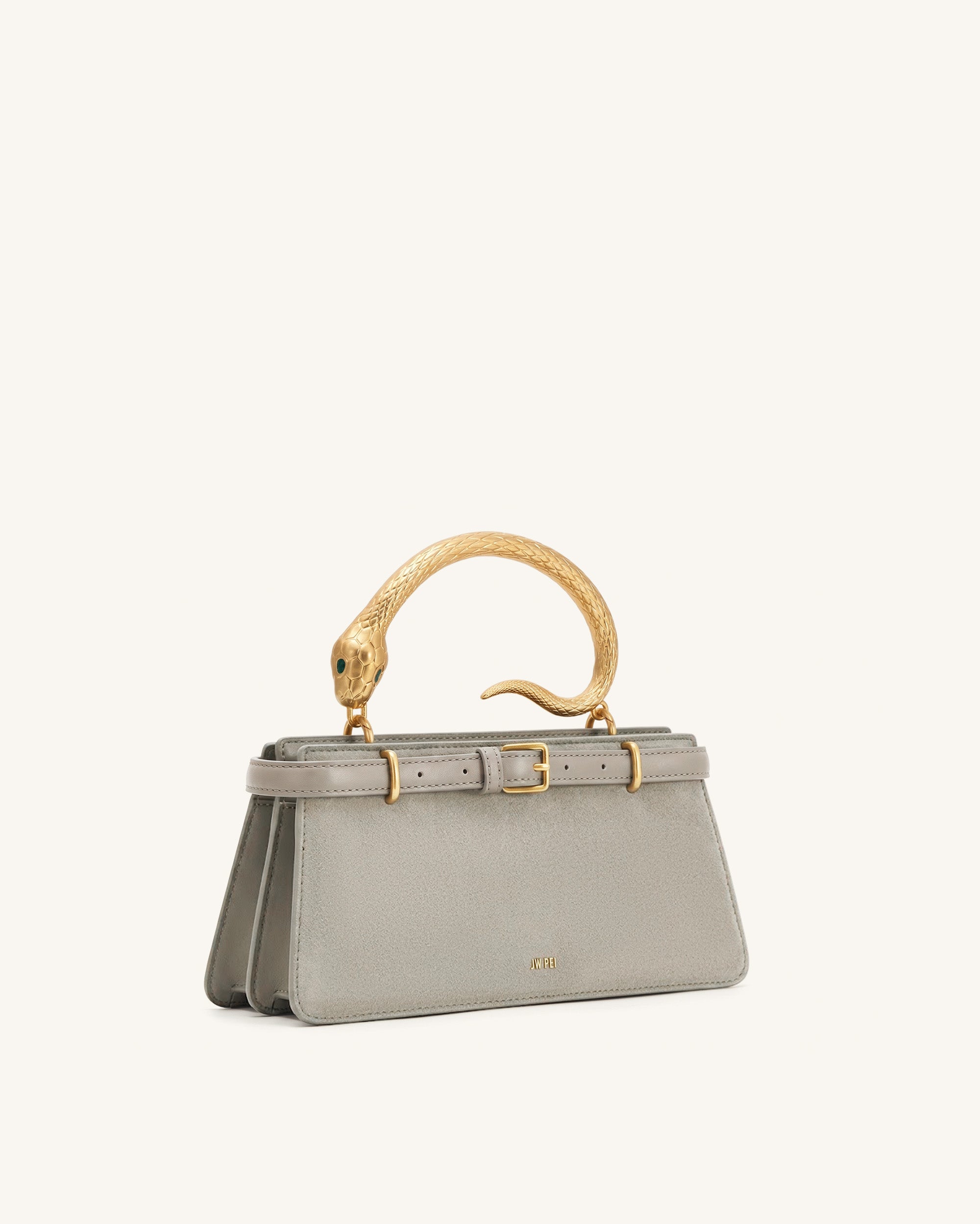 Elena Snake Handle Faux Suede Top Handle Bag - Taupe - Image 2