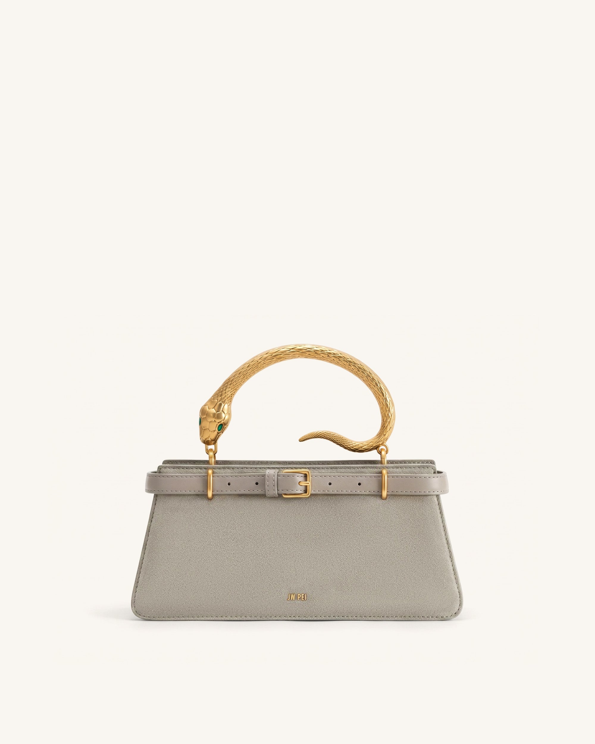Elena Snake Handle Faux Suede Top Handle Bag - Taupe