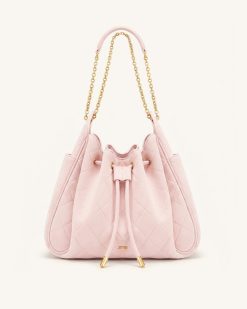 Rowan Faux Suede Quilted Chain Bucket Bag - Pink
