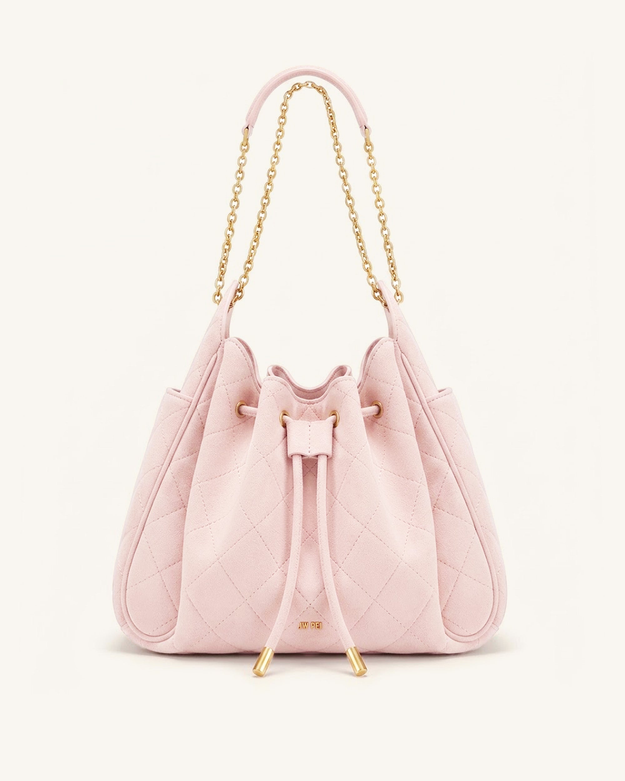 Rowan Faux Suede Quilted Chain Bucket Bag - Pink