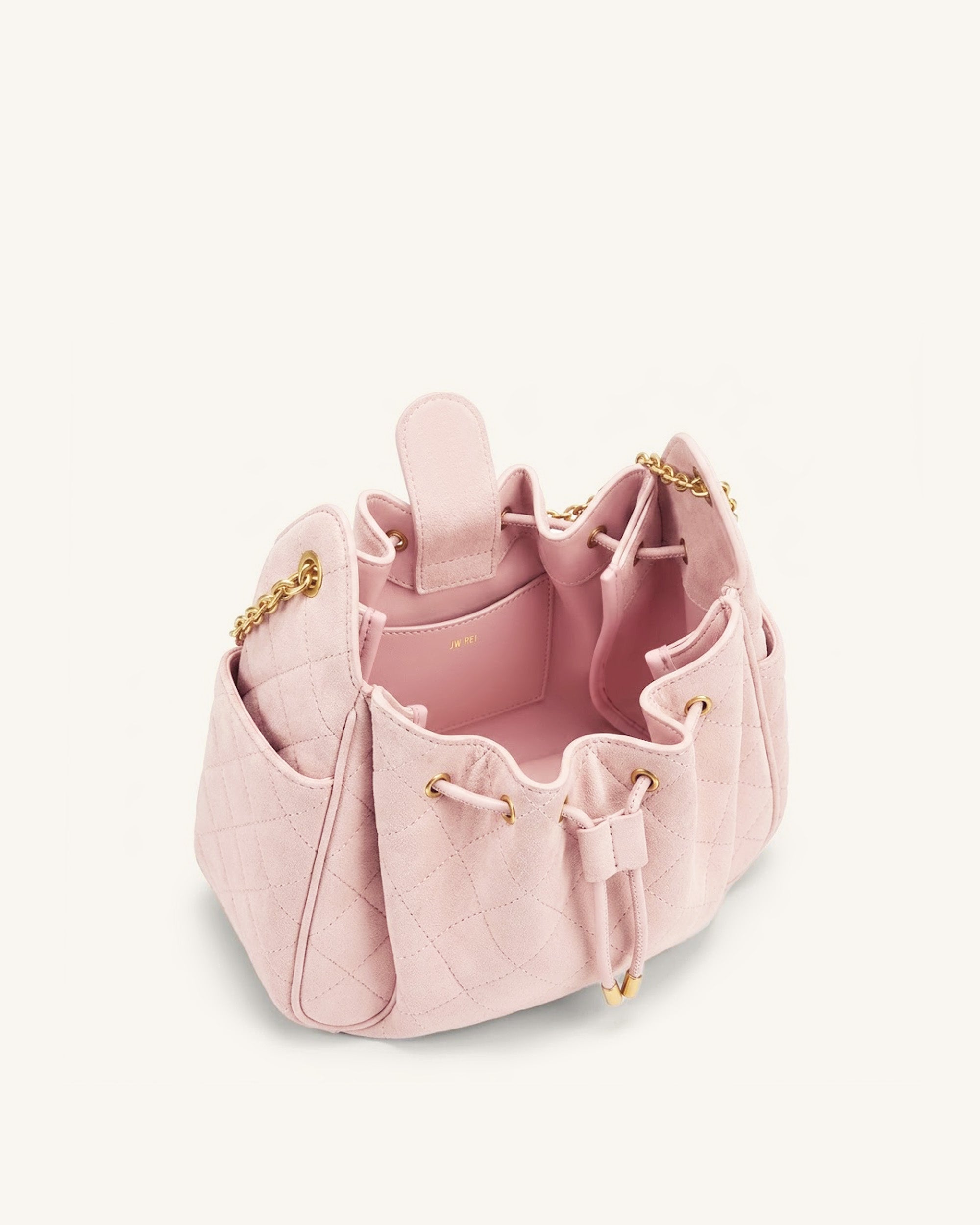 Rowan Faux Suede Quilted Chain Bucket Bag - Pink - Image 4