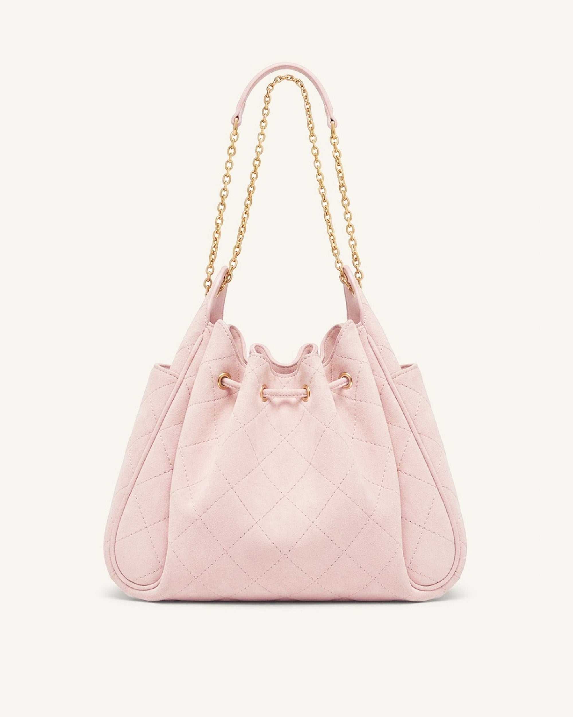 Rowan Faux Suede Quilted Chain Bucket Bag - Pink - Image 3