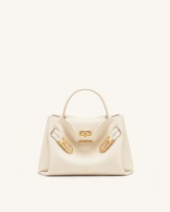 Rhea Small Pebbled Double Buckle Shoulder Bag - White