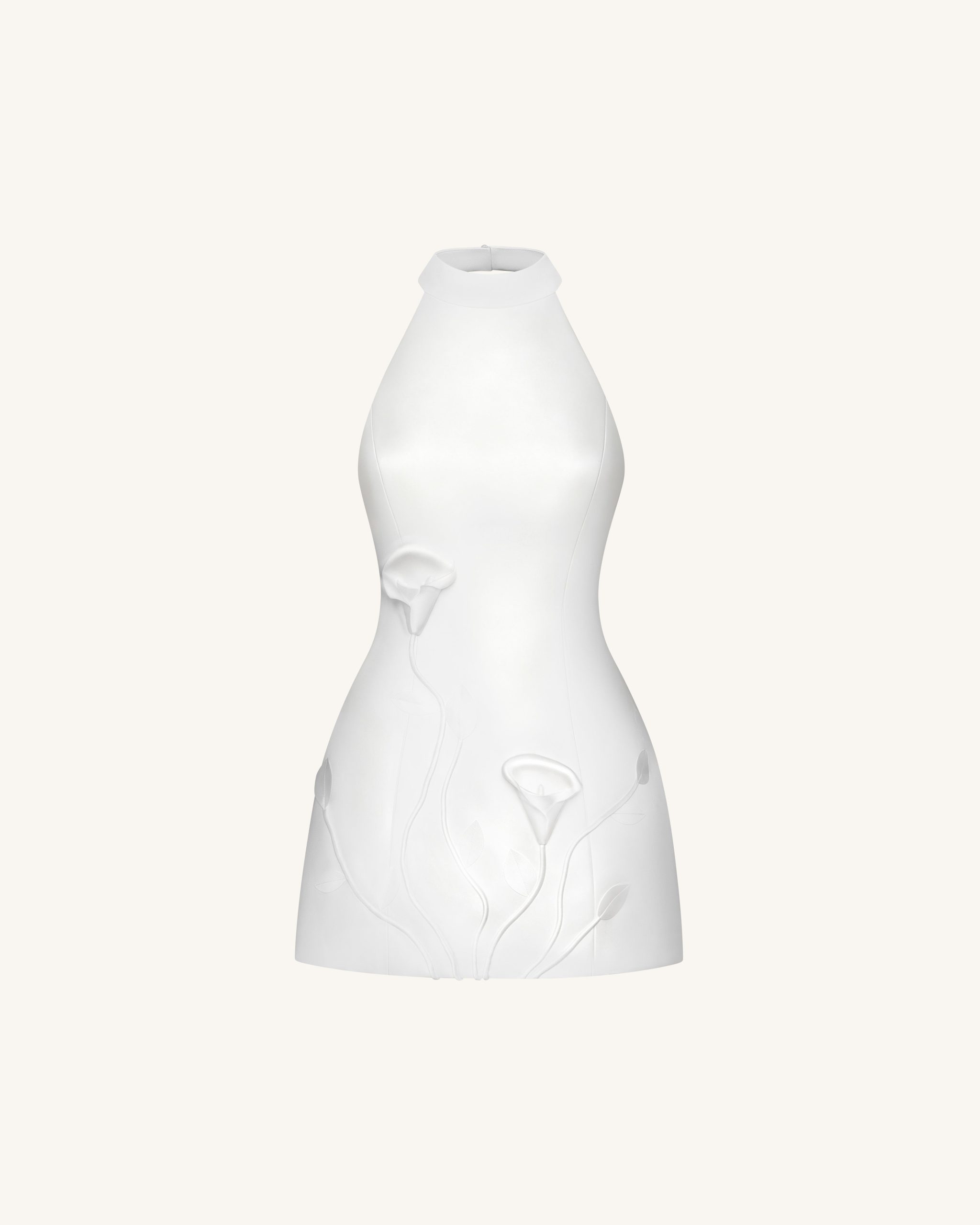 3D Floral Halter Mini Dress - White - Image 3