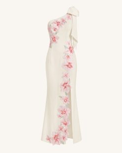 Alternative view of Flower Embroidered One-Shoulder Maxi Dress - Ivory