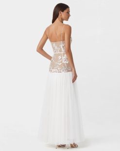 Alternative view of Floral Appliqué Sheer Tulle Maxi Dress - White
