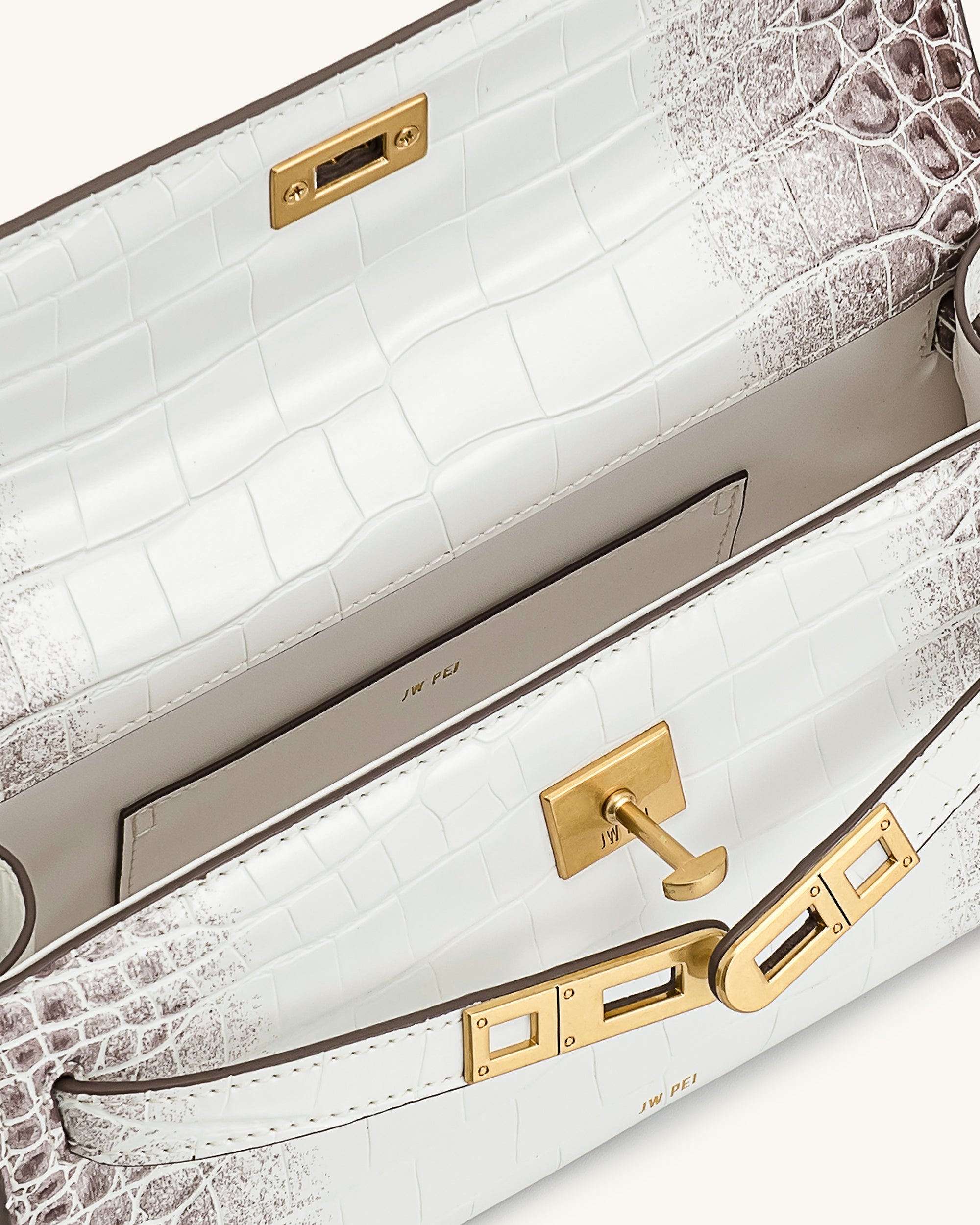 Noor Top Handle Bag - White Croc - Image 4