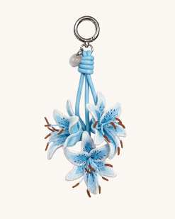 3D Embroidered Lily Bag Charm - Blue