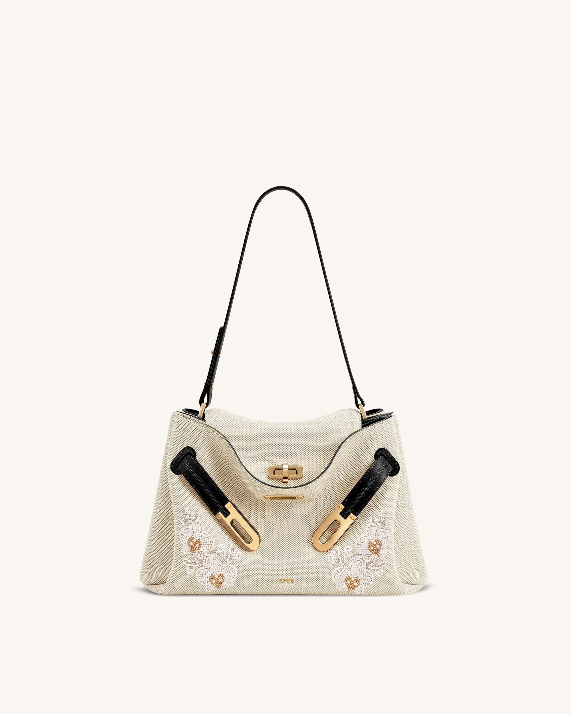 Rhea Double Buckle Shoulder Bag - Jet Black Canvas