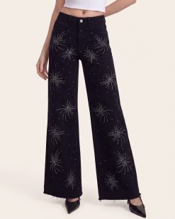The Stellar Starburst Fray Wide-Leg Jeans - Black