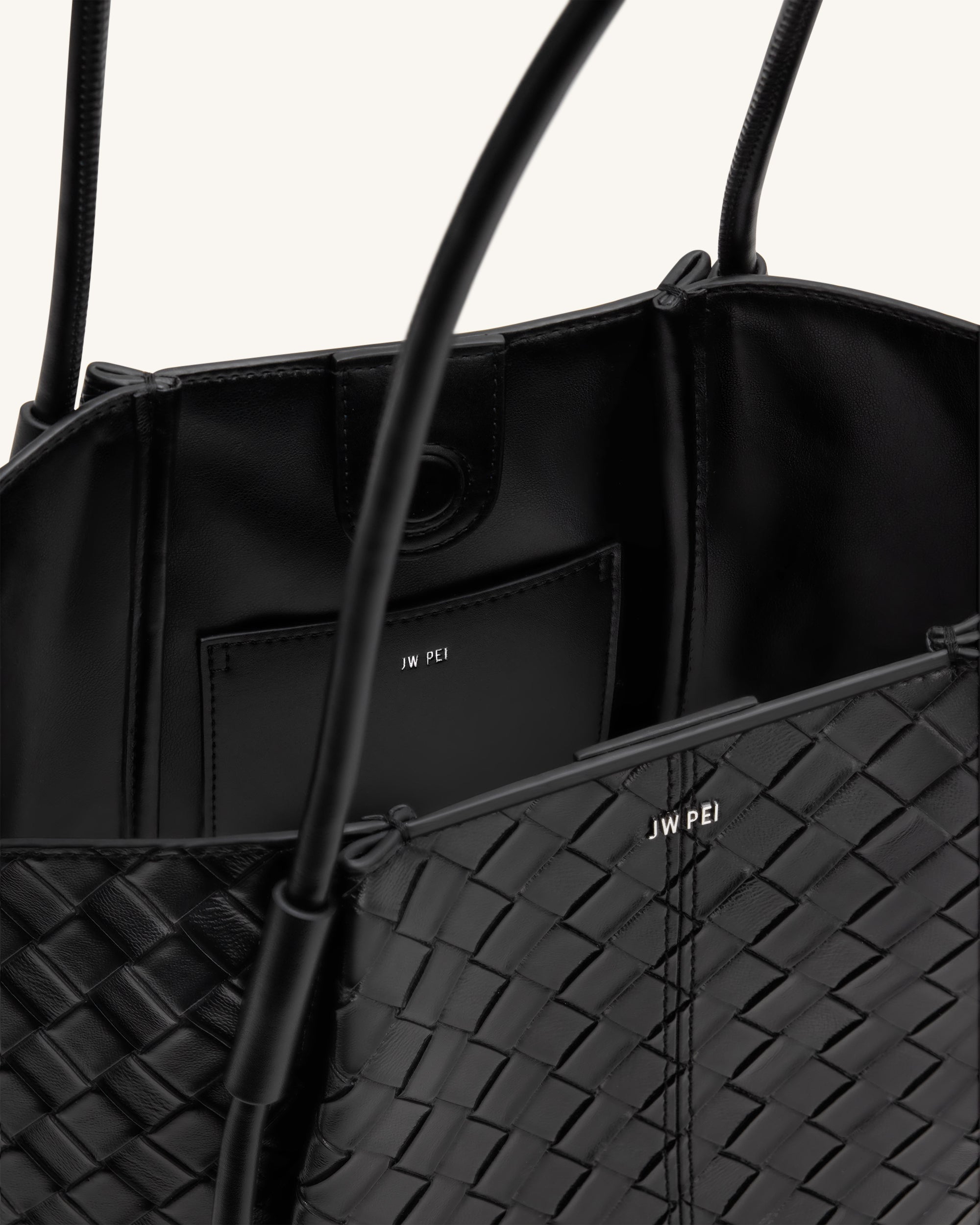 Nala Wide Weave Texture Tote Bag - Black - Image 4